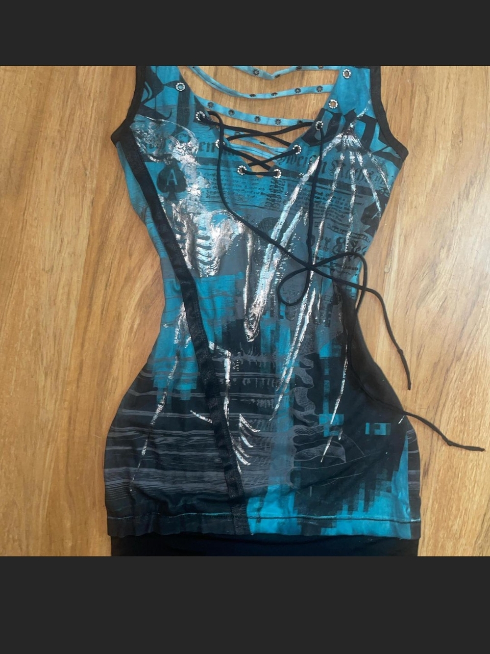 Salvage Vnt Sleeveless Teal Lace-Up Mini Dress With Mesh Cutout On Back So HOT! - Picture 5 of 8